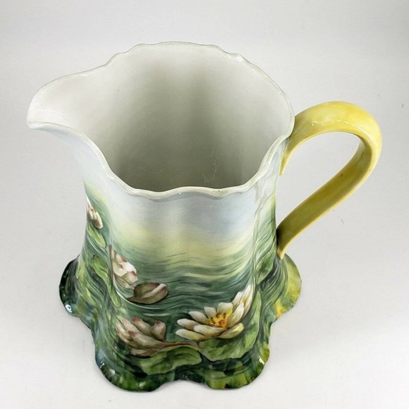 HABSBURG CHINA AUSTRIA HAND PAINTED WATER LILLIES LILLY PORCELAIN PITCHER - Picture 6 of 8
